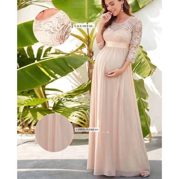 Hailee Maternity Lace Panel Belted Chiffon Dress - Picture 6 of 7